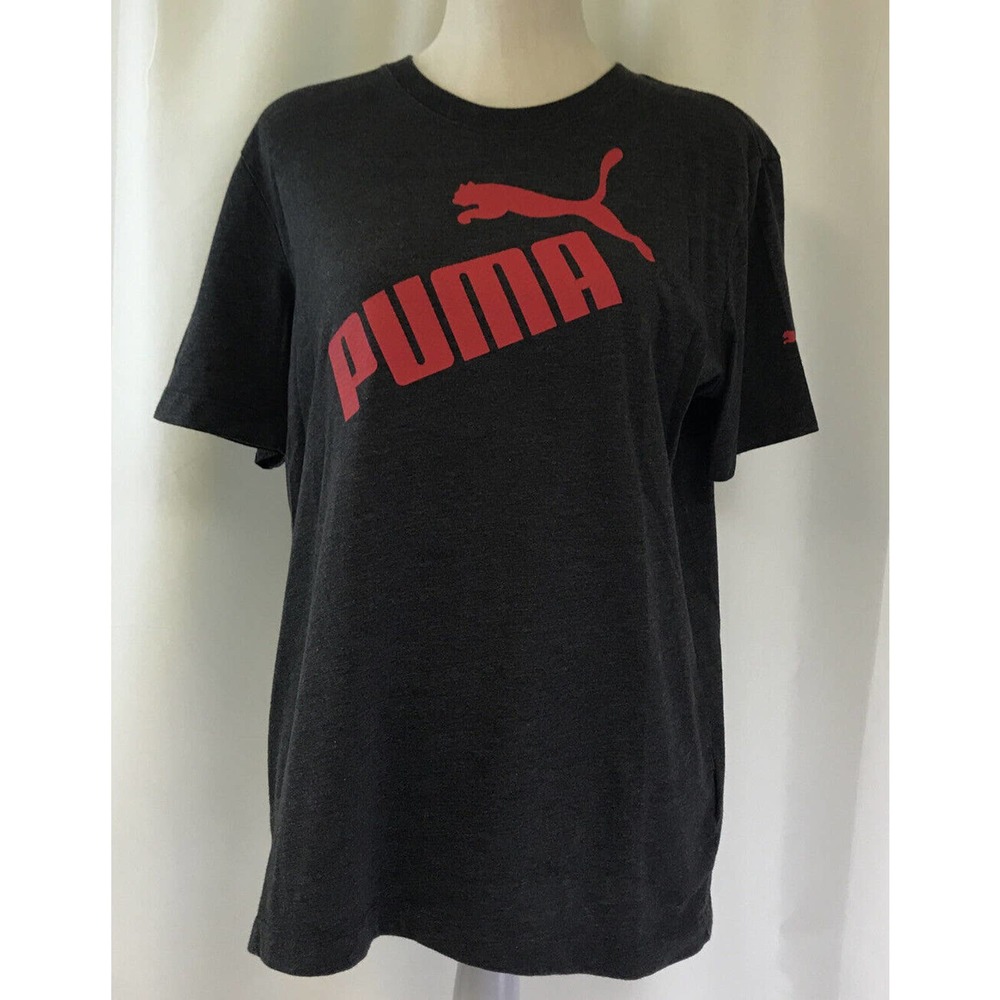 Puma Men's Dark Gray Short Sleeve T-Shirt Red Big Logo Size Medium Athletic Gym